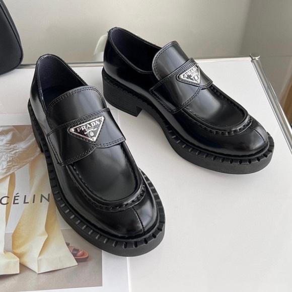 Prada Women's Glossy Black Loafers - Picture 1 of 7